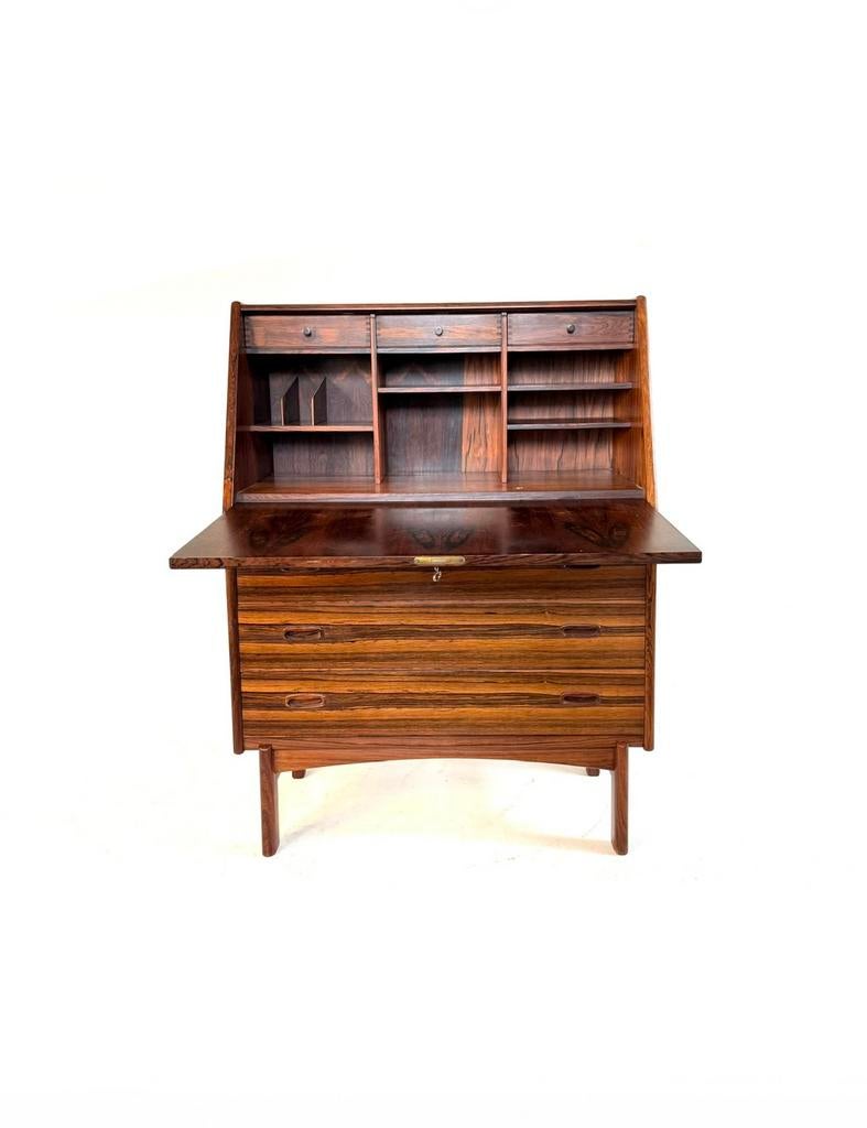 Vintage Pallisander secretaire, Bernhard Pedersen & Son ‘60, Ophalen of Verzenden, Zo goed als nieuw, Vintage retro buisframe design rotan webbing papercord deens