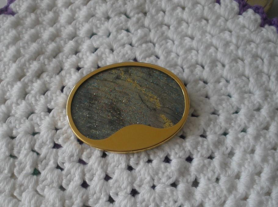 Vintage Uhlig broche ovaal, Overige materialen, 4 tot 7 cm, Overige kleuren, Ophalen of Verzenden