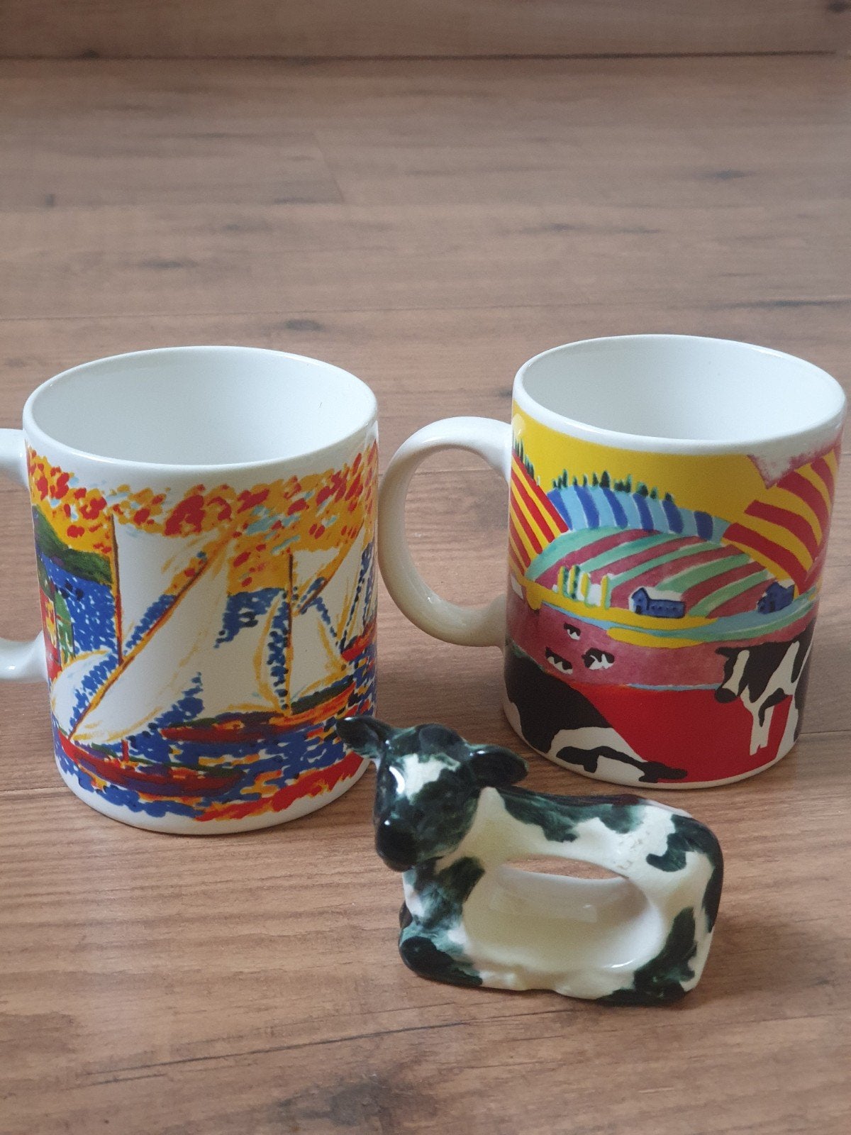 MaryAnn Baker design, mokken en  kleine HAND painted koe, Ophalen of Verzenden, Overige stijlen, Kop(pen) en/of Schotel(s)