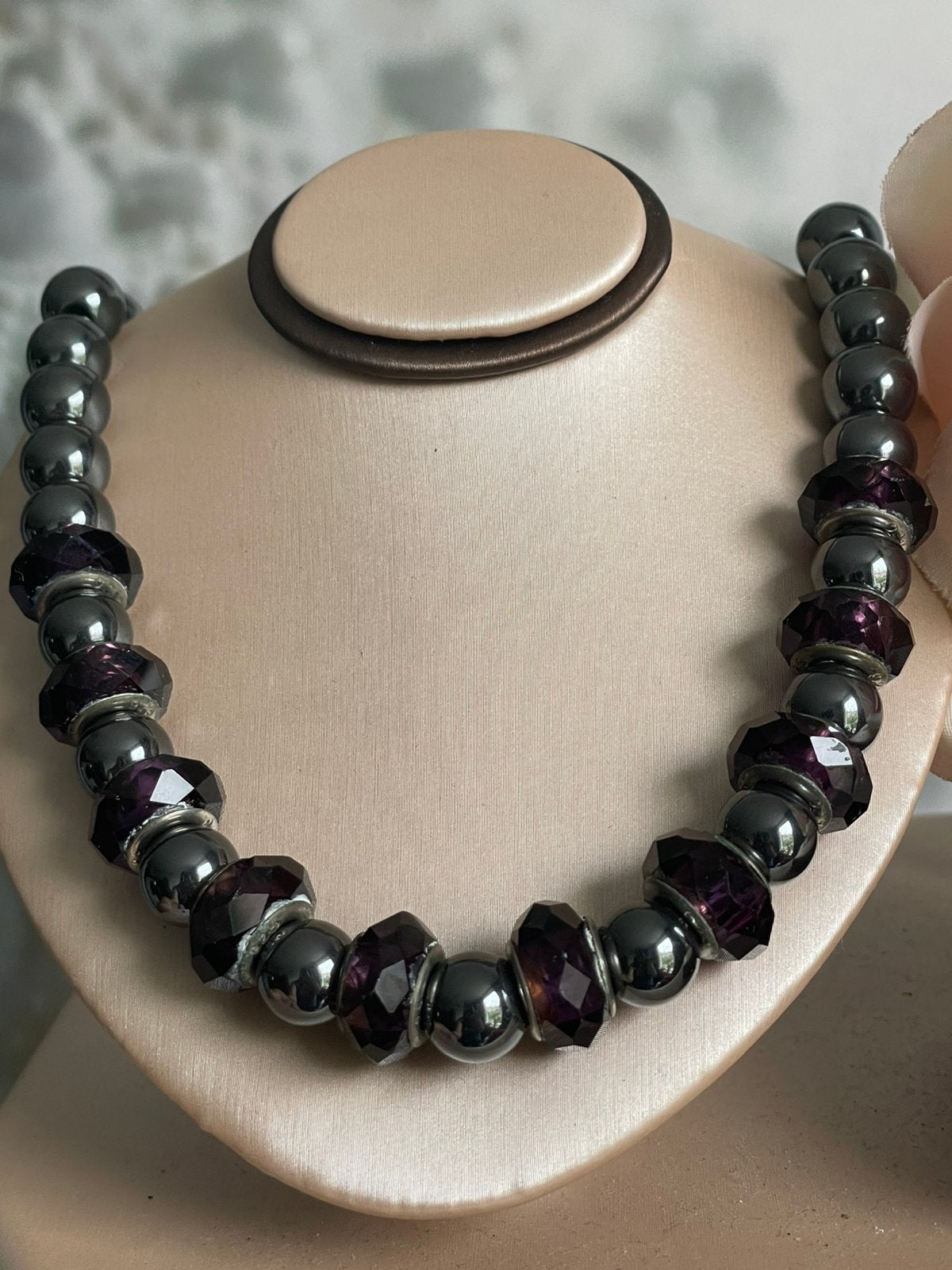 vintageketting hematiet en zilveren amethist kralen, Sieraden, Tassen en Uiterlijk, Kettingen, Paars, Ophalen of Verzenden, Zo goed als nieuw