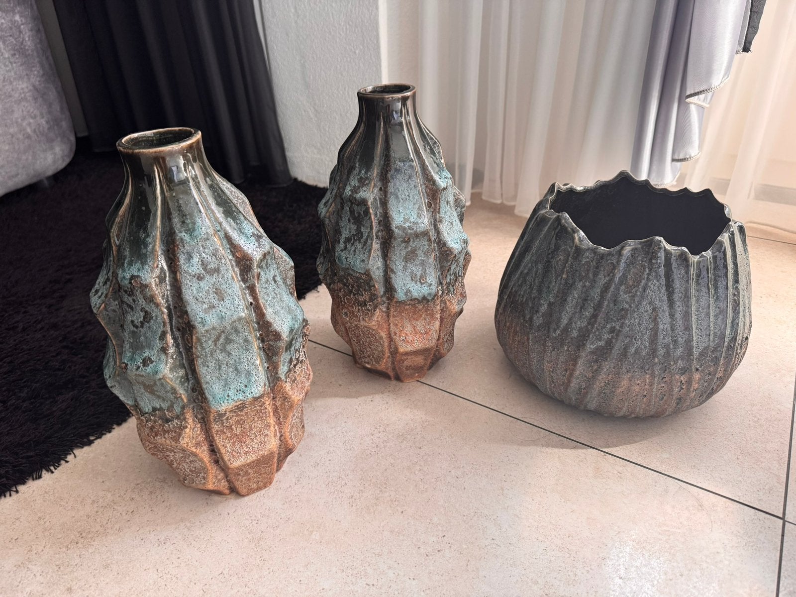 Vazen S SELENA - Blauw keramiek set van 3 inhele nette staat, Ophalen, Zo goed als nieuw, Blauw