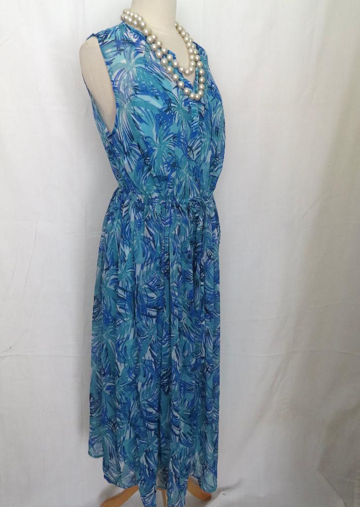 TOP jurk met viscose onderjurk in flitsend turqoise 44/46, Maat 46/48 (XL) of groter, Zo goed als nieuw, Gina Benotti, Onder de knie