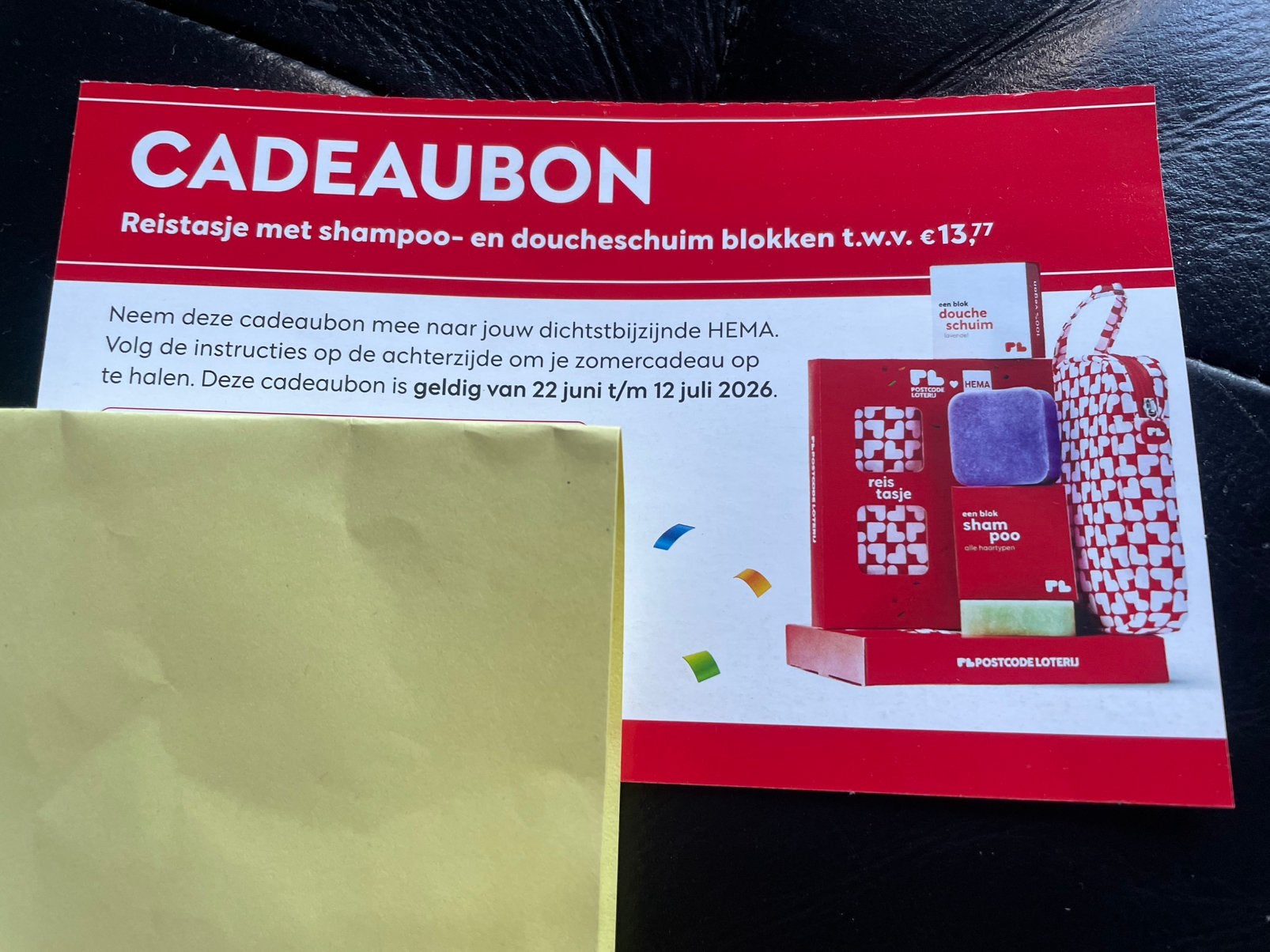 Postcodeloterij cadeaubon zeep shampoo hema, Eén persoon, Cadeaubon