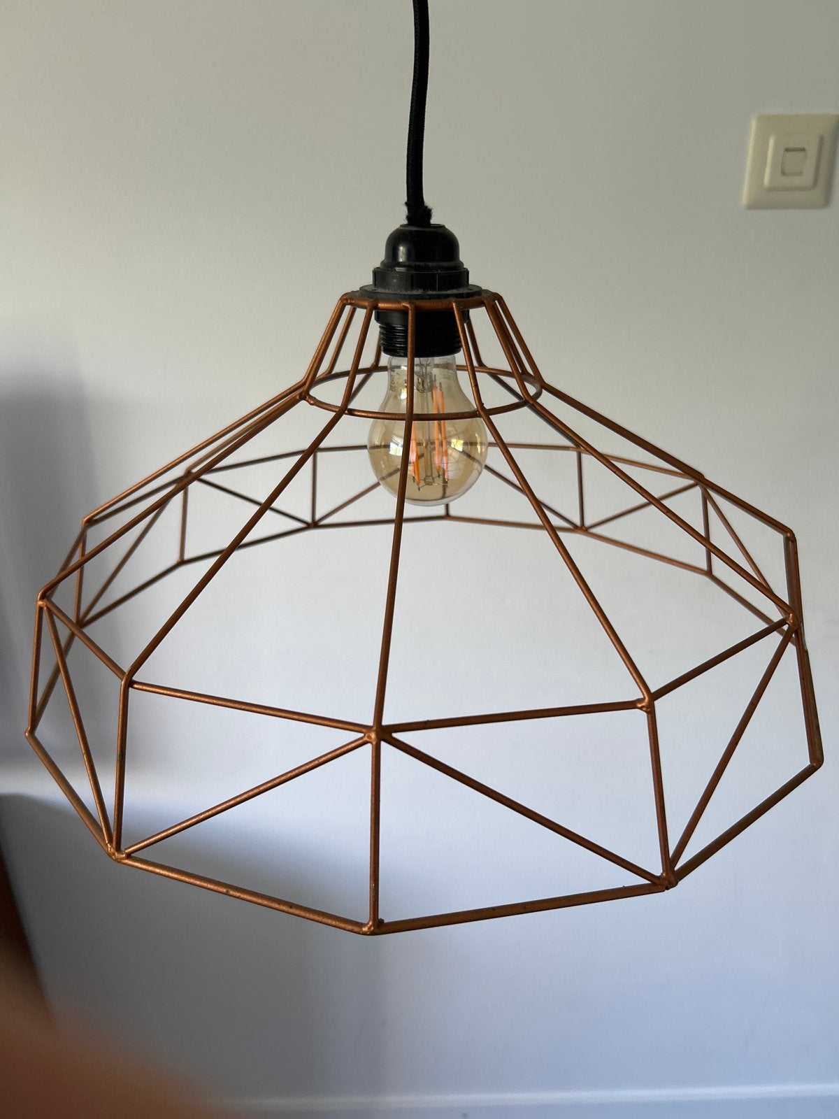 Koperkleurige geometrische hanglamp - Industriële stijl, Ophalen of Verzenden, Zo goed als nieuw, Metaal, E27 (groot)