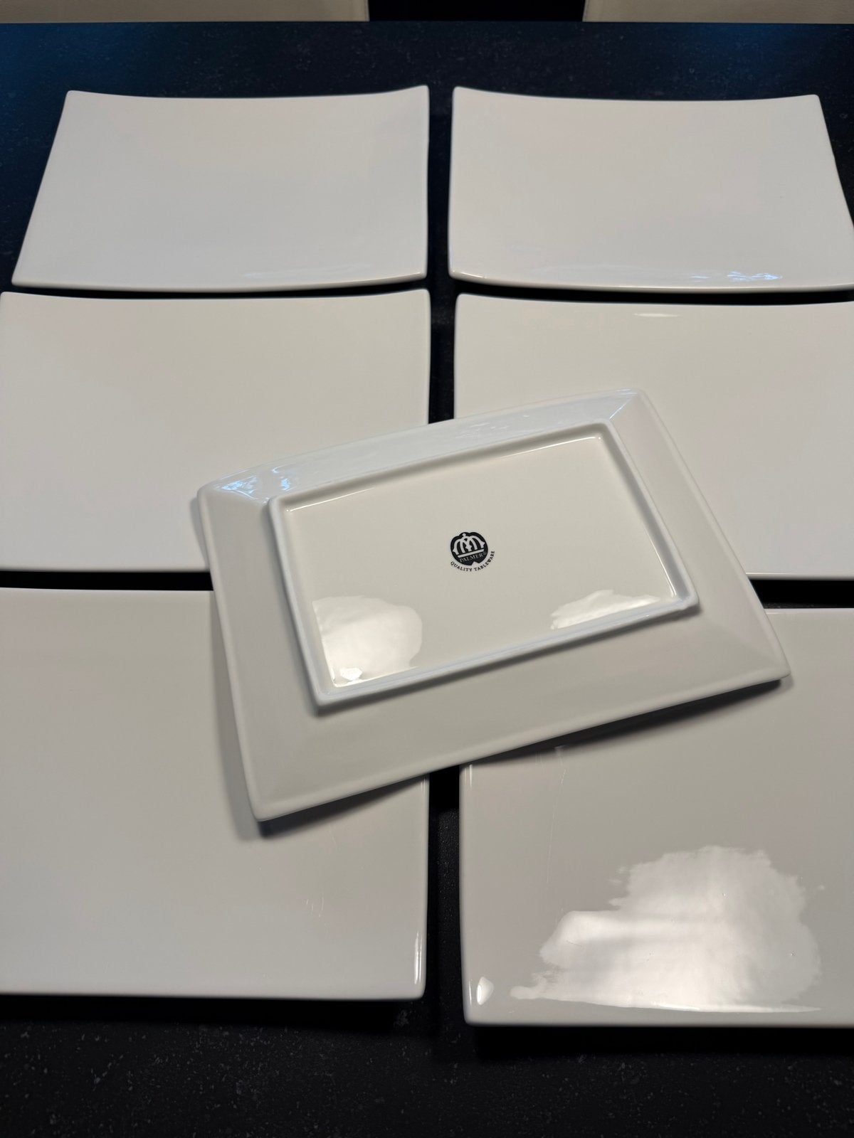 Set van 7 witte rechthoekige borden - Modern design, Keramiek, Ophalen of Verzenden, Zo goed als nieuw, Bord(en)