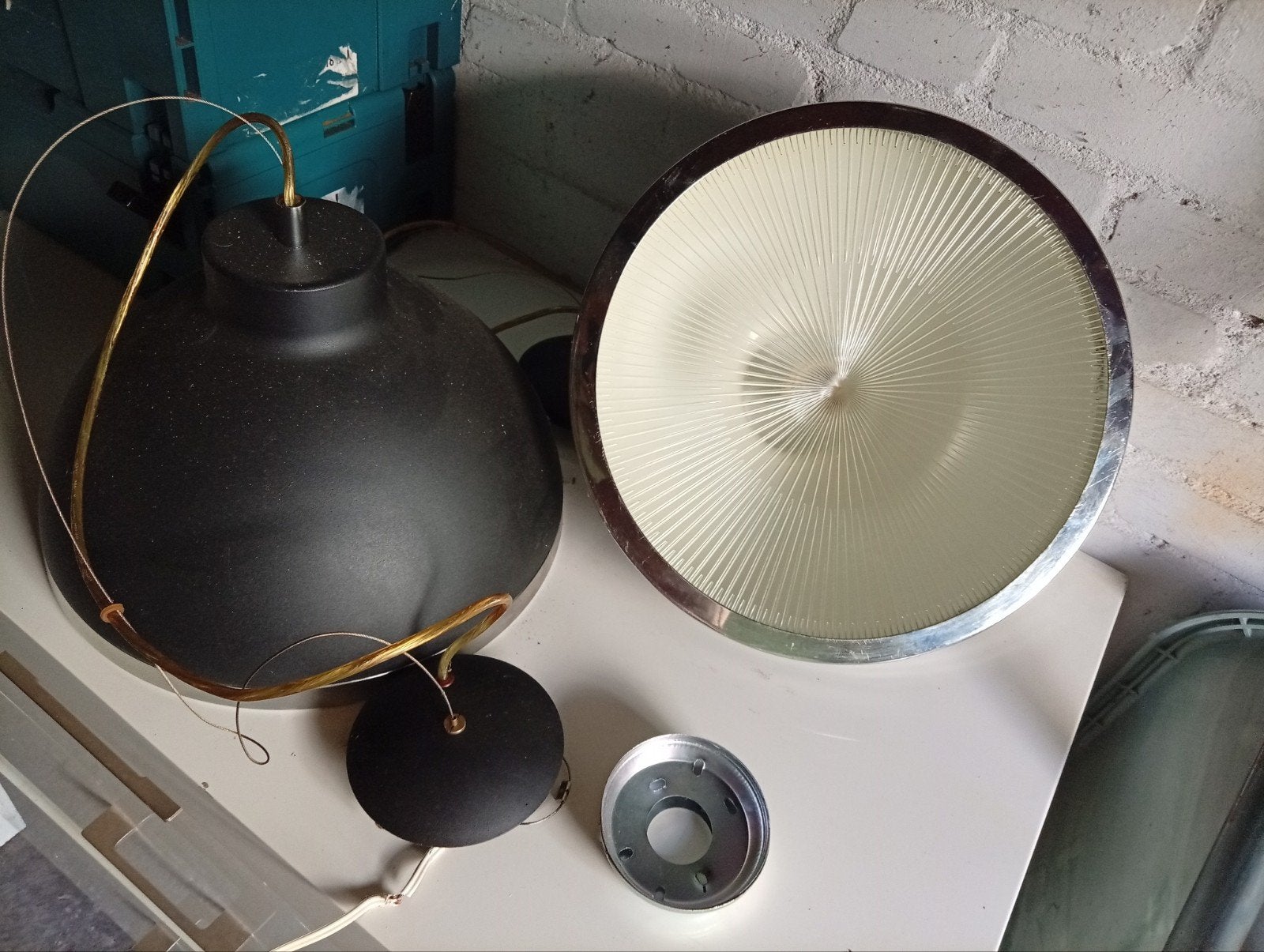 Set van 2 vintage plafondlampen, Minder dan 50 cm, Gebruikt, Glas, Minder dan 25 cm