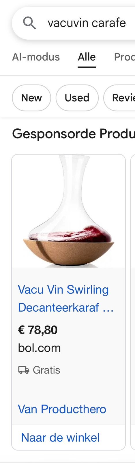 Decanteer karaf van Vacuvin, Glas of Glazen, Ophalen of Verzenden, Overige stijlen, Glas