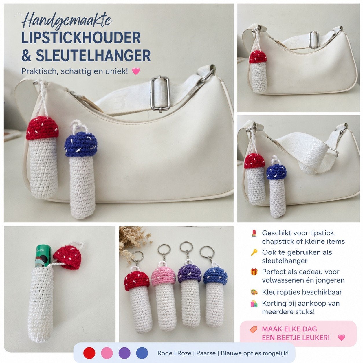 Handgemaakte Lipstickhouder & Sleutelhanger, Verzamelen, Ophalen, Nieuw, Overige typen