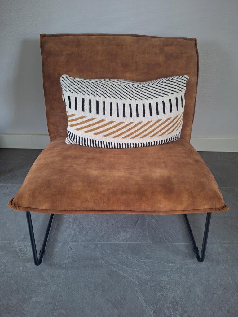 Fauteuil Cooper XL velvet cognac inclusief kussen, Ophalen, Zo goed als nieuw, Stoel(en)