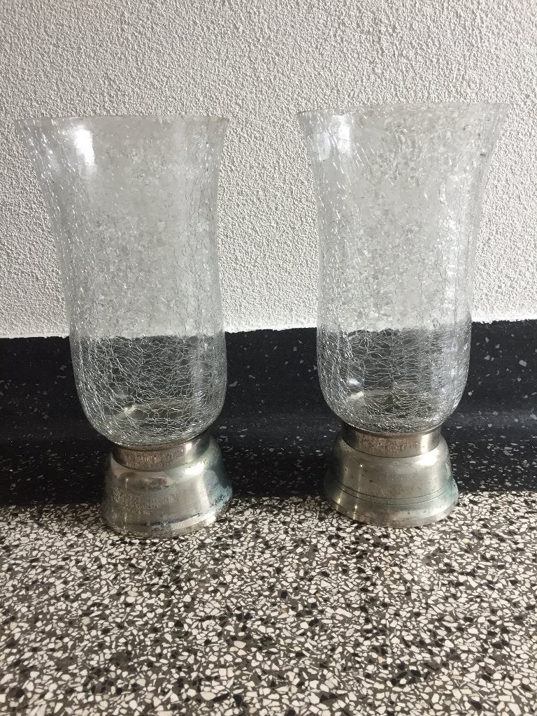 2 Vazen Potten sierglas op voet, Ophalen, Gebruikt, 32 cm, Met patroon/structuur