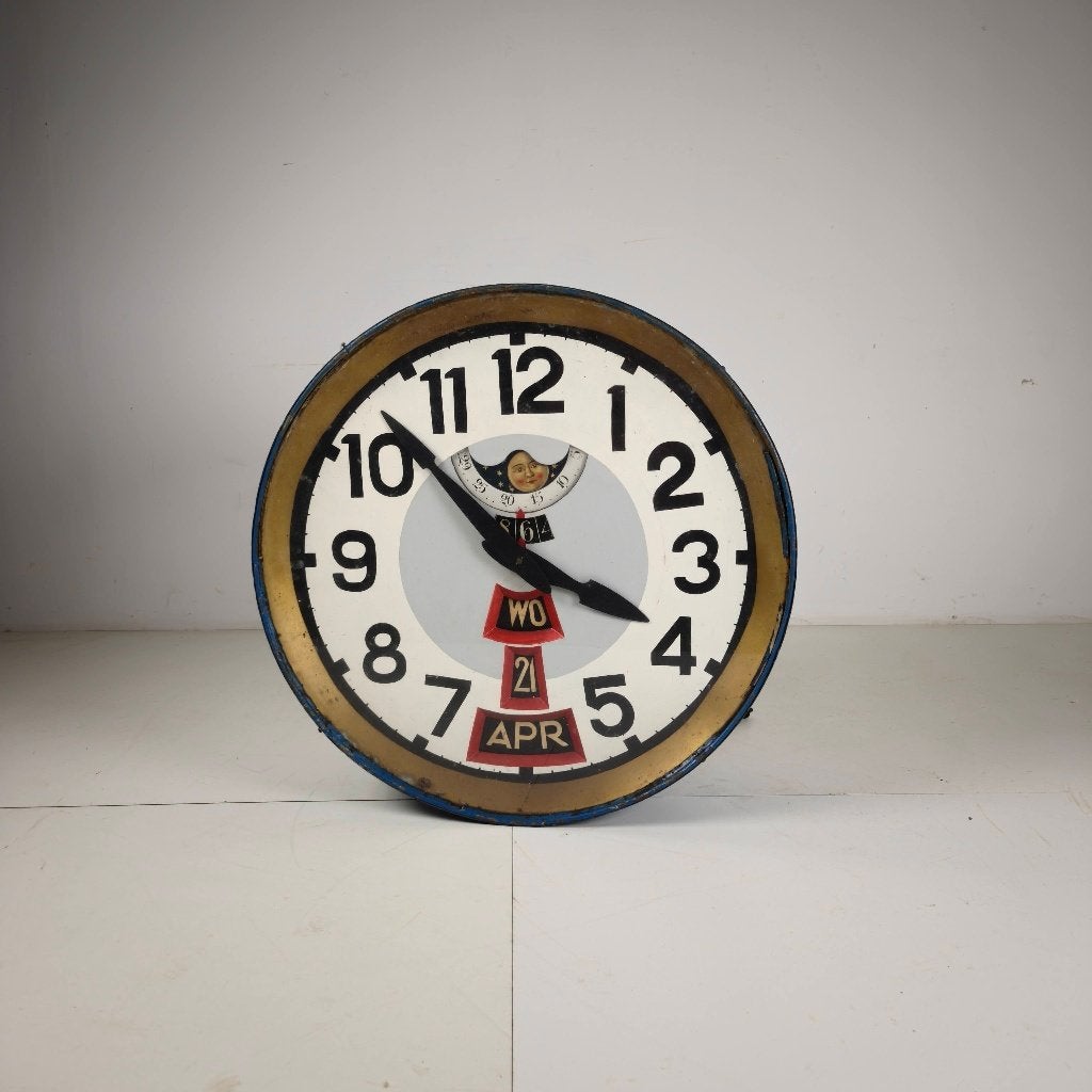 Grote stationsklok met maanfase en kalender, 78 cm, Antiek en Kunst, Ophalen of Verzenden