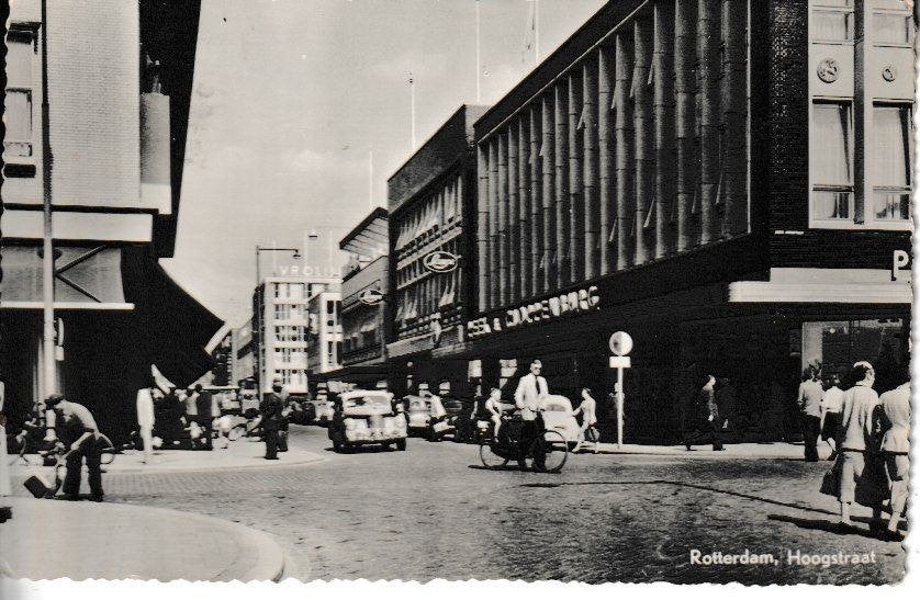ROTTERDAM - HOOGSTRAAT 1956 (Bij Peek & Cloppenburg), Ophalen of Verzenden, 1940 tot 1960, Gelopen, Zuid-Holland