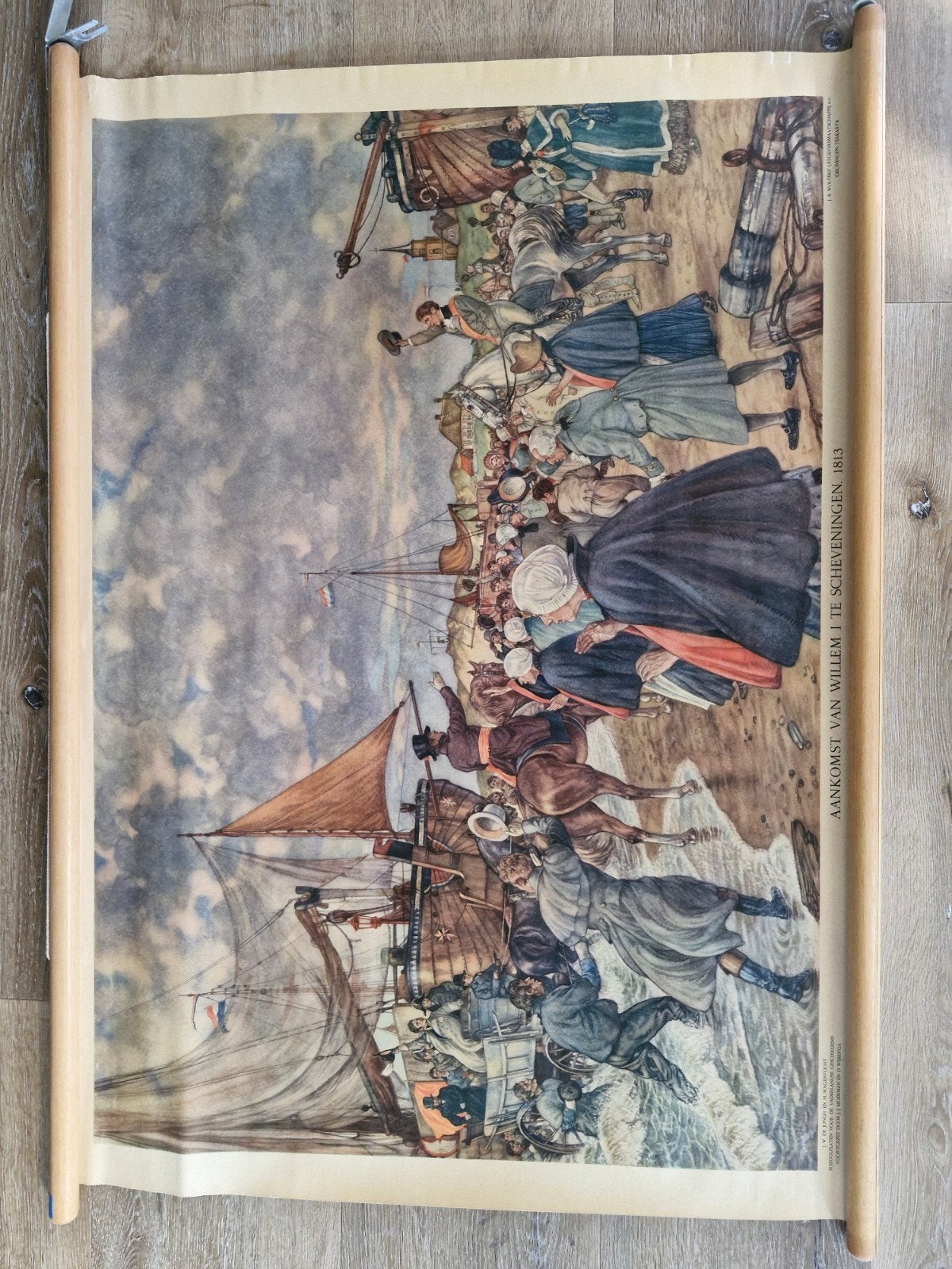 Vintage Schoolplaat: Aankomst Willem I te Scheveningen 1813, Ophalen