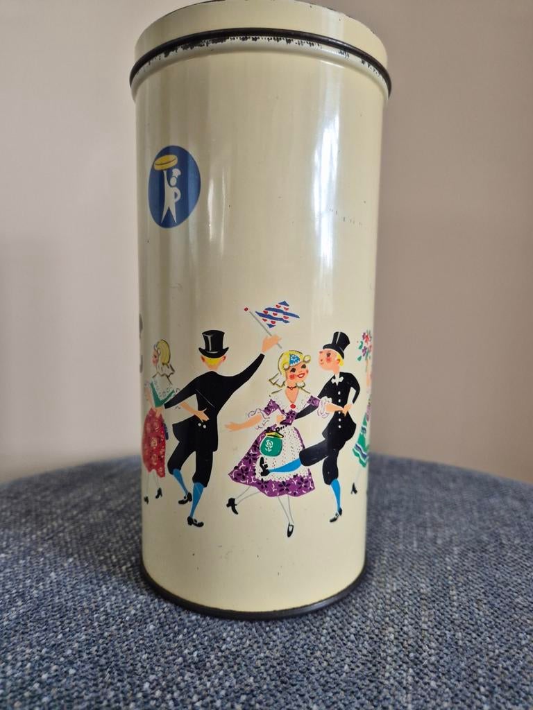 Vintage Bolletje Beschuitbus met Dansende Figuren, Ophalen of Verzenden, Gebruikt