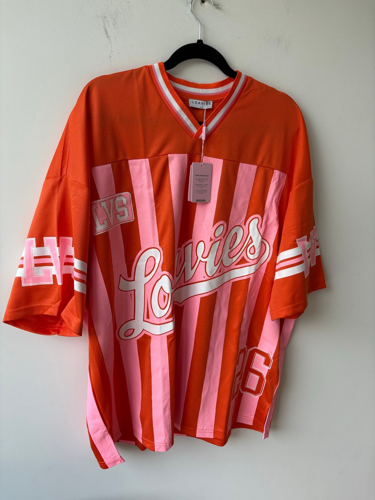 Loavies Oranje Roze Oversized Baseball T-Shirt Top L/XL, Meerkleurig, Maat 42/44 (L), Nieuw, Ophalen of Verzenden