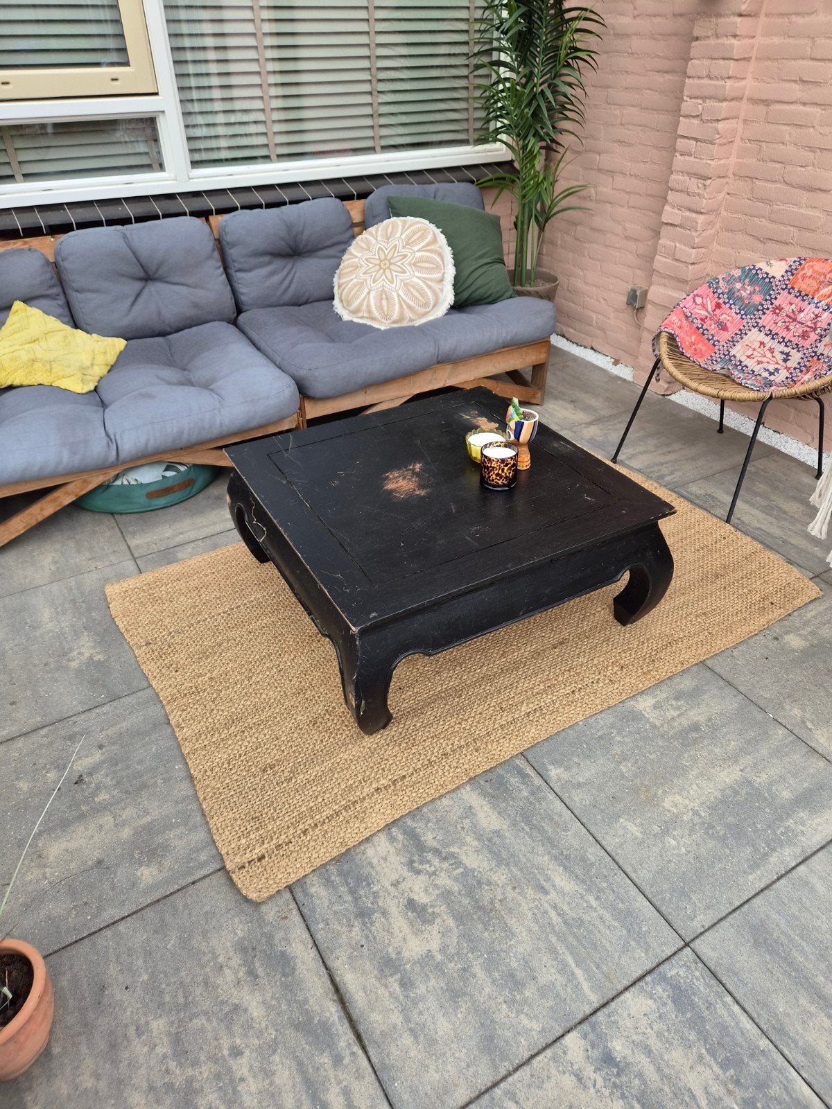 Zwarte vierkante salontafel met sierlijke poten, Ophalen, Gebruikt, 50 tot 100 cm, Vintage, Aziatisch