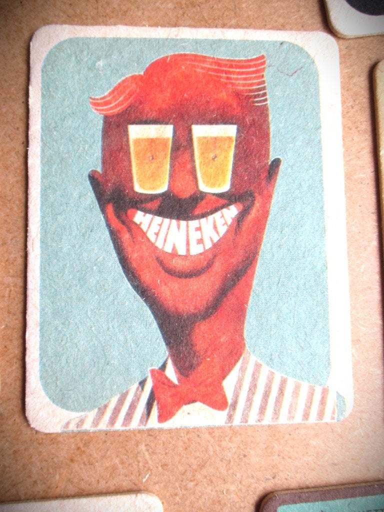 Bierviltjes~Set van 4 vintage Heineken viltjes/onderzetters, Ophalen of Verzenden, Zo goed als nieuw, Viltje(s), Heineken