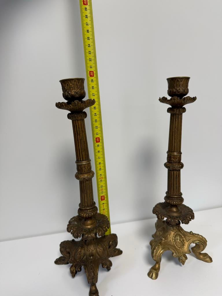 Set van 2 bronzen kandelaars, 18e eeuw, Antiek en Kunst, Ophalen of Verzenden, Koper of Brons