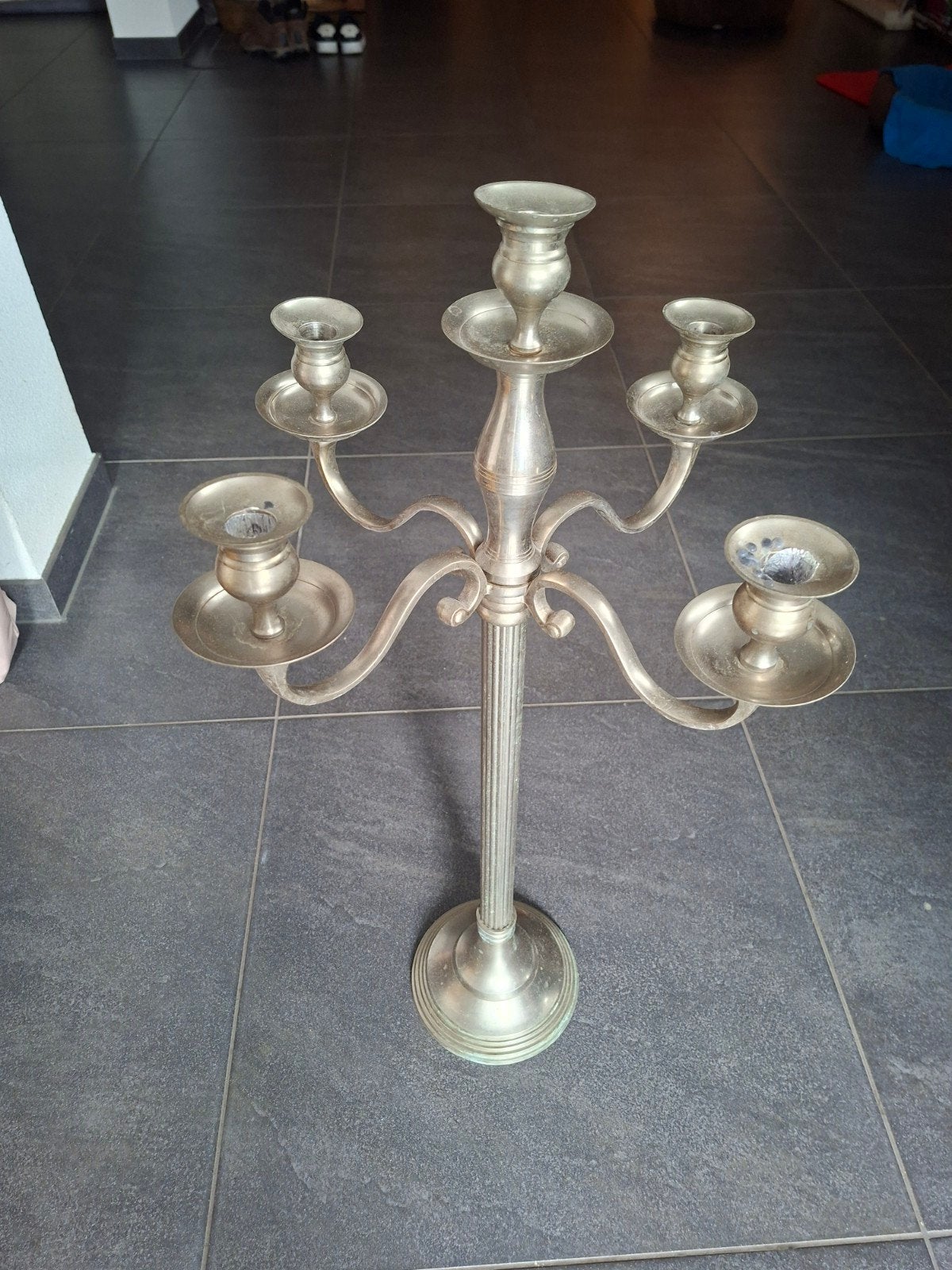 Grote zilverkleurige 5-armige kandelaar, ca. 80 cm hoog, Ophalen