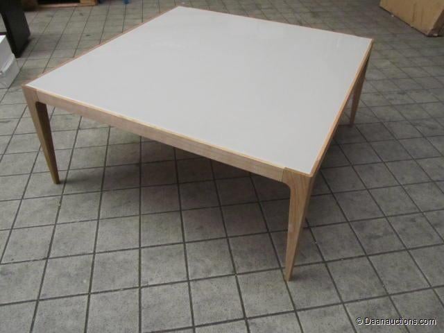Eikenhout salontafel met melkglas bovenblad, Ophalen, Glas, 50 tot 100 cm, Vierkant