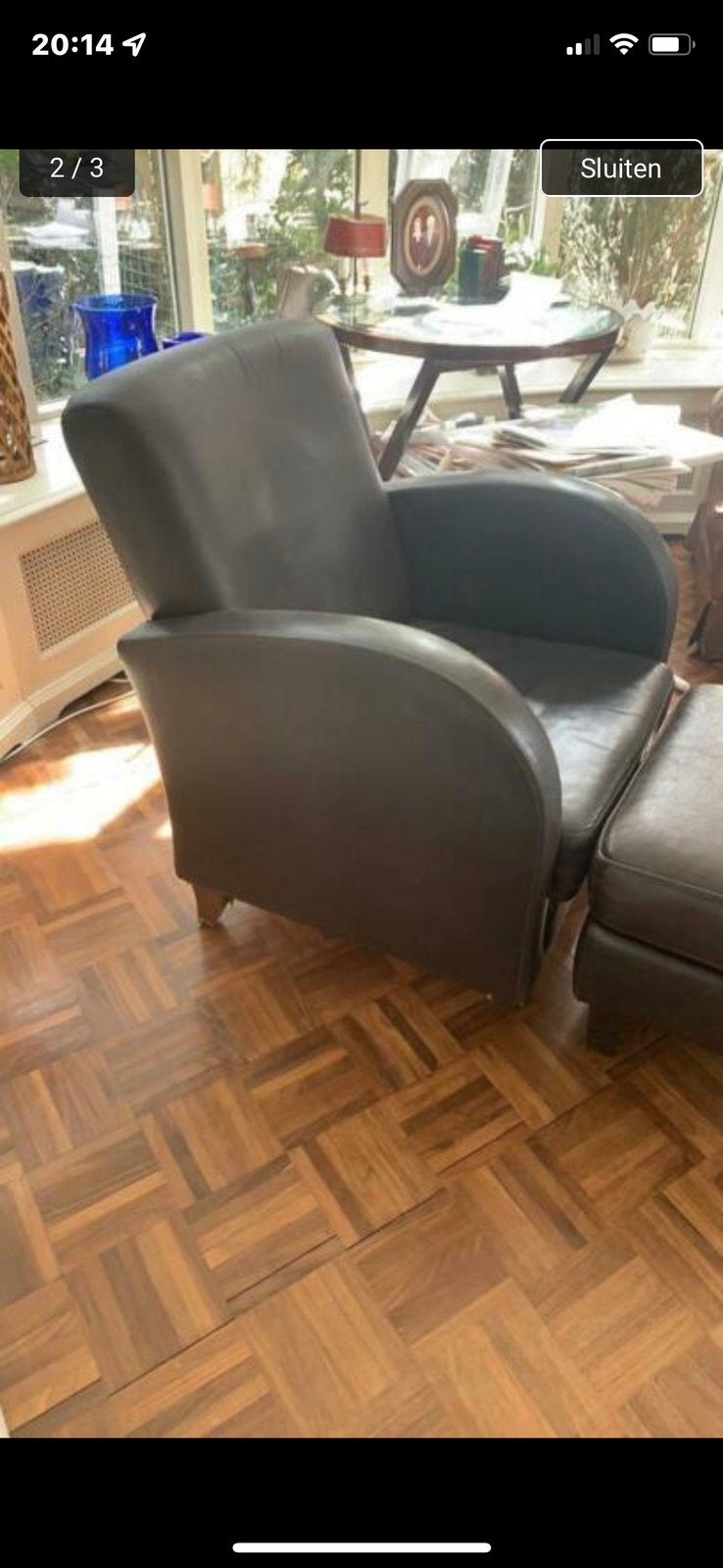 Damesfauteuil donkerbruin leatherlook, Ophalen, Gebruikt, Overige materialen, Minder dan 50 cm