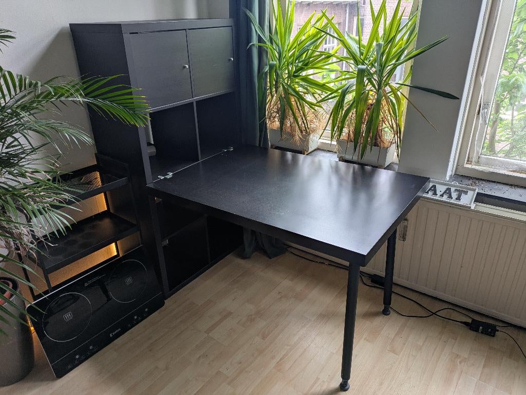 Kallax kast met bureau, Ophalen, Zwart, Gebruikt, IKEA