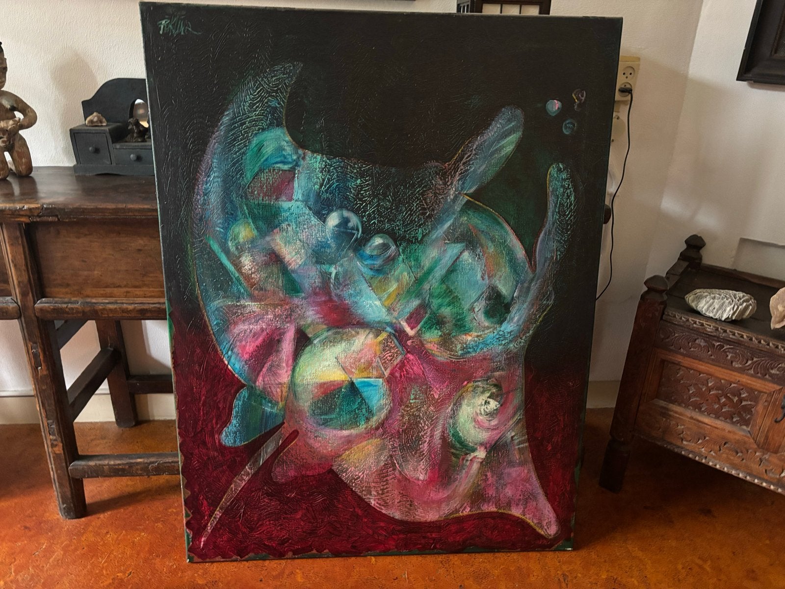 Olieverf Schilderij 'Manta-Ray Constellation' door Rik Lina, Antiek en Kunst, Kunst | Schilderijen | Modern, Ophalen, Abstract