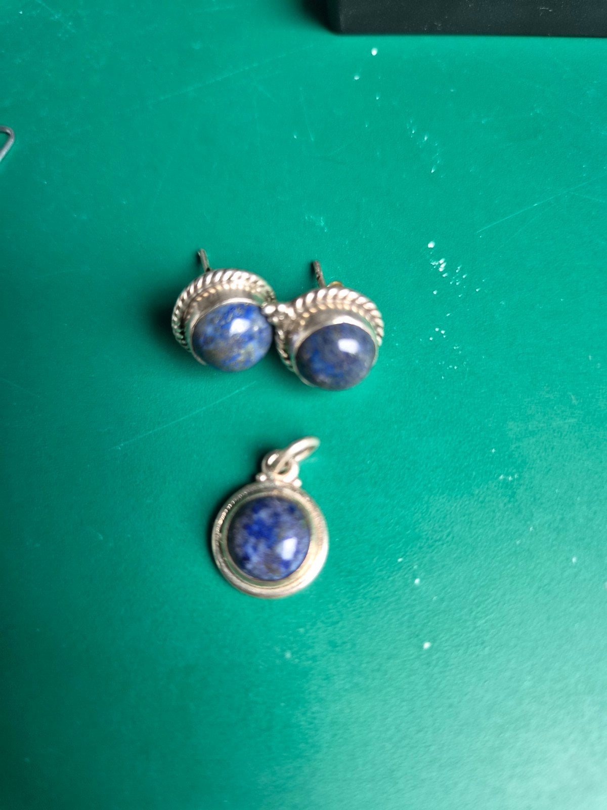 Zilveren oorbellen en hanger met Lapis Lazuli, Blauw, Ophalen of Verzenden, Zo goed als nieuw, Met edelsteen