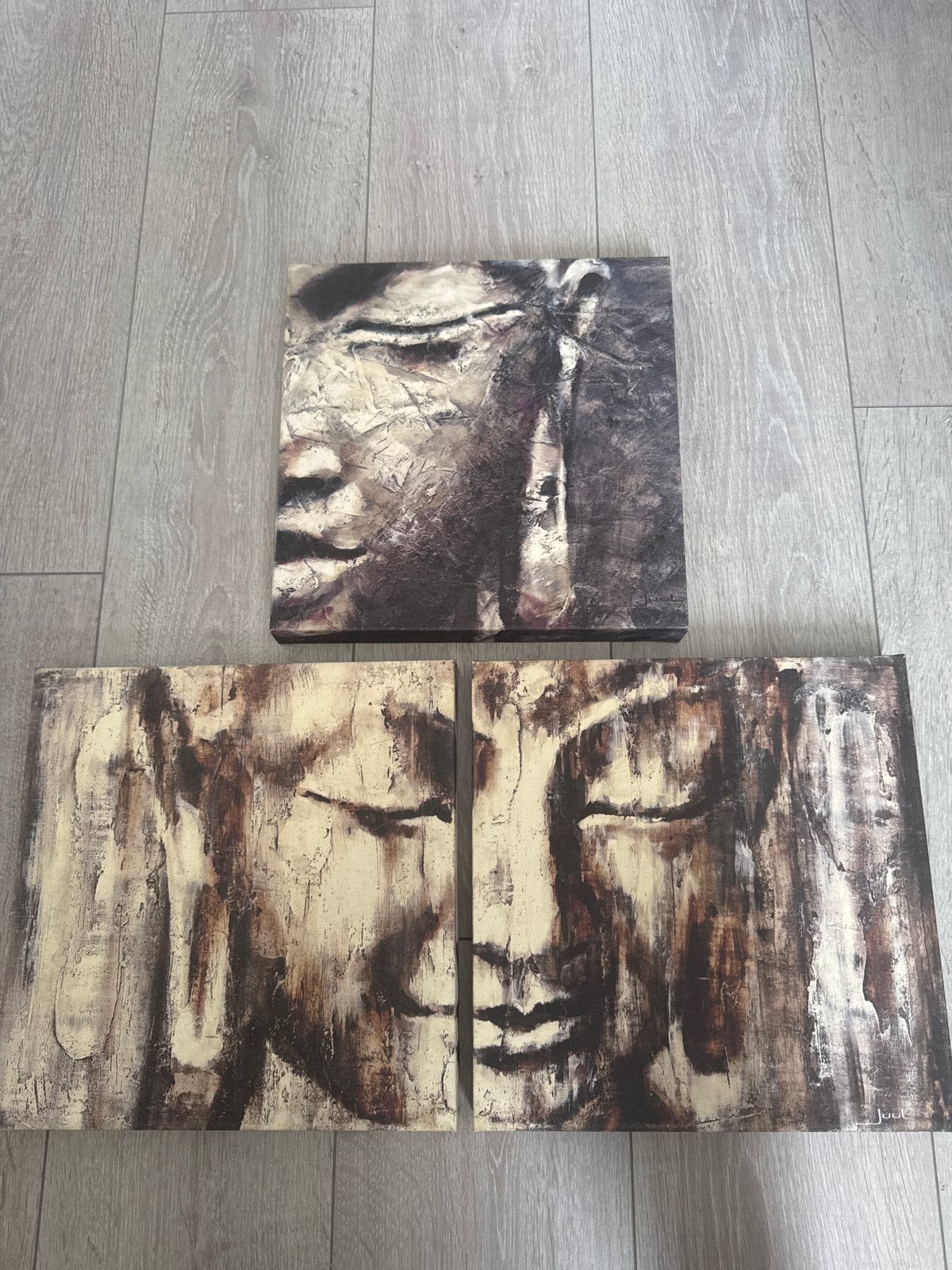 Set van 3 Juul Boeddha schilderijen - Modern en sfeervol, Figuren, Met textuur, Ophalen of Verzenden, Overige technieken