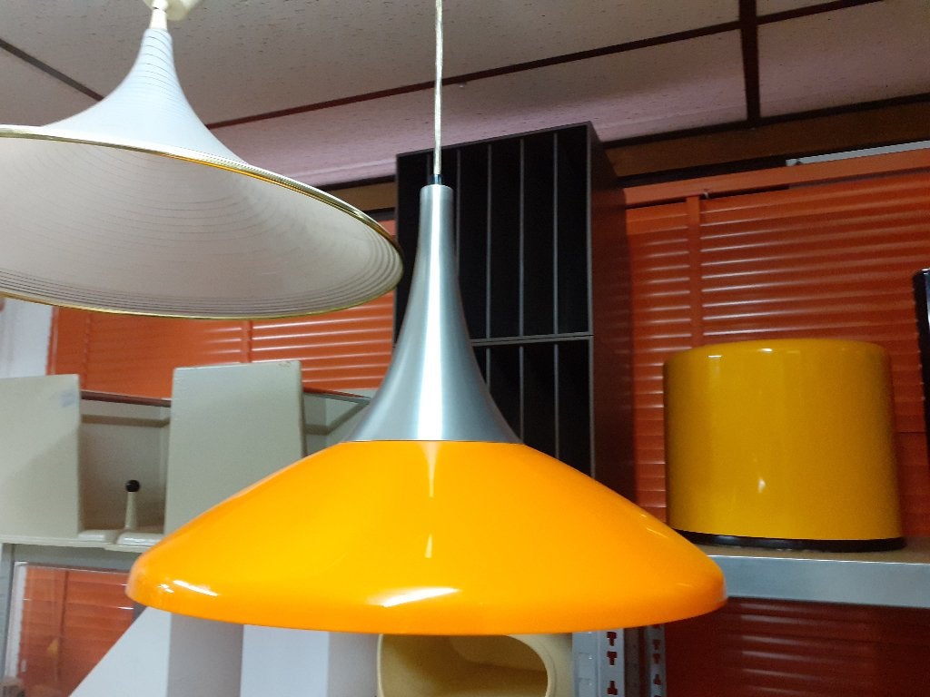 oranje kunststof hanglamp chroom design jaren 70 retro, Kunststof, Gebruikt, Jaren 70 design space age retro vintage 1970s seventies