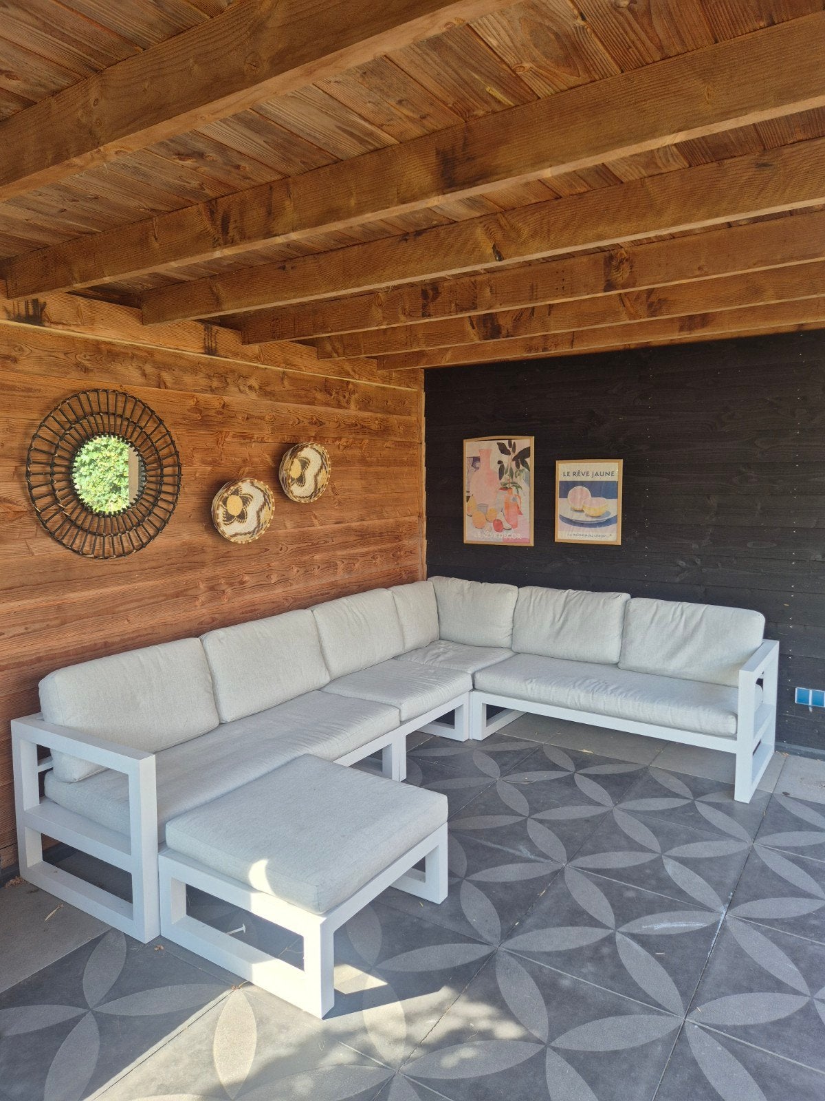 Loungeset Forza Maderno 300x229 cm wit frame, grijze kussens, Tuin en Terras, Ophalen, Gebruikt, 6 zitplaatsen, Aluminium
