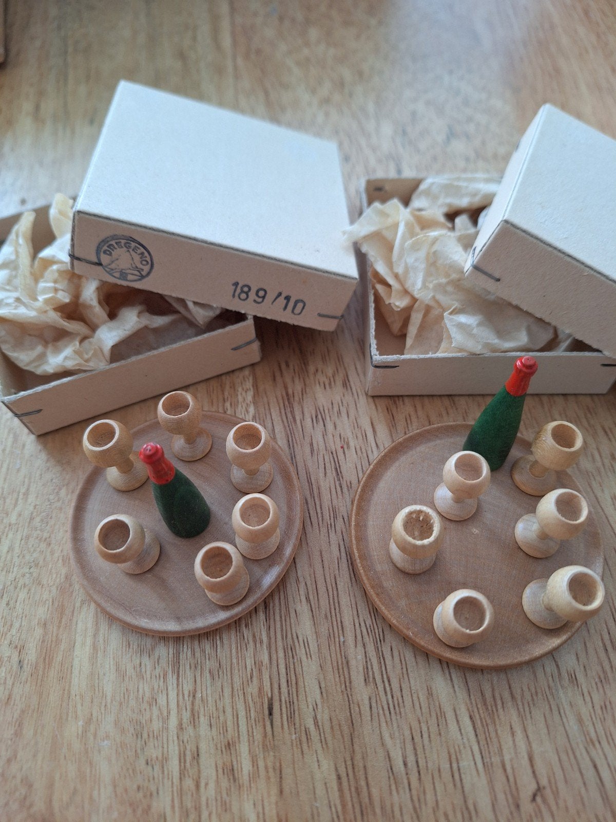 Vintage houten speelgoed  glazen en fles, Ophalen of Verzenden, Gebruikt