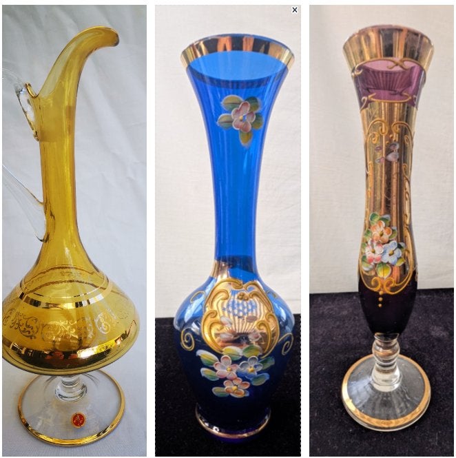 3 vintage handgemaakt Italië 24K glazen karaf Decanteerkaraf, Ophalen of Verzenden