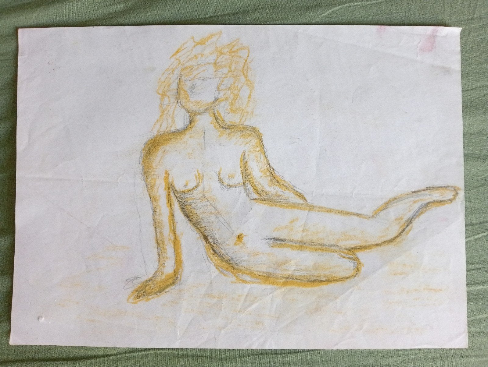 krijt tekening liggend naakt, Antiek en Kunst, Ophalen of Verzenden