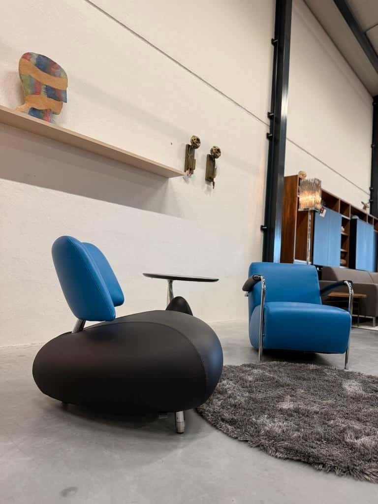 Nieuw Leolux Scylla fauteuil blauw leer design stoel, Leolux, Info@leolux.nl, Nieuw, Ophalen of Verzenden