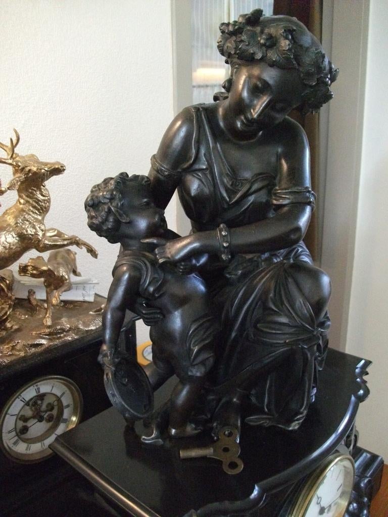 Een Franse super mooie grote zwartmarmer Pendule, Antiek en Kunst, Ophalen