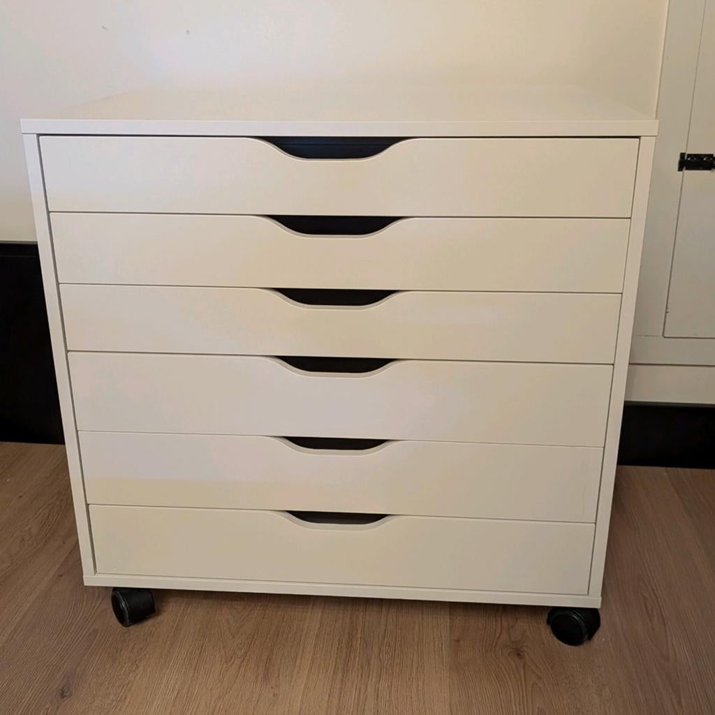 Ikea Alex ladeblok op wielen, wit, 67x66, Ophalen, 5 laden of meer, 50 tot 100 cm, Zo goed als nieuw