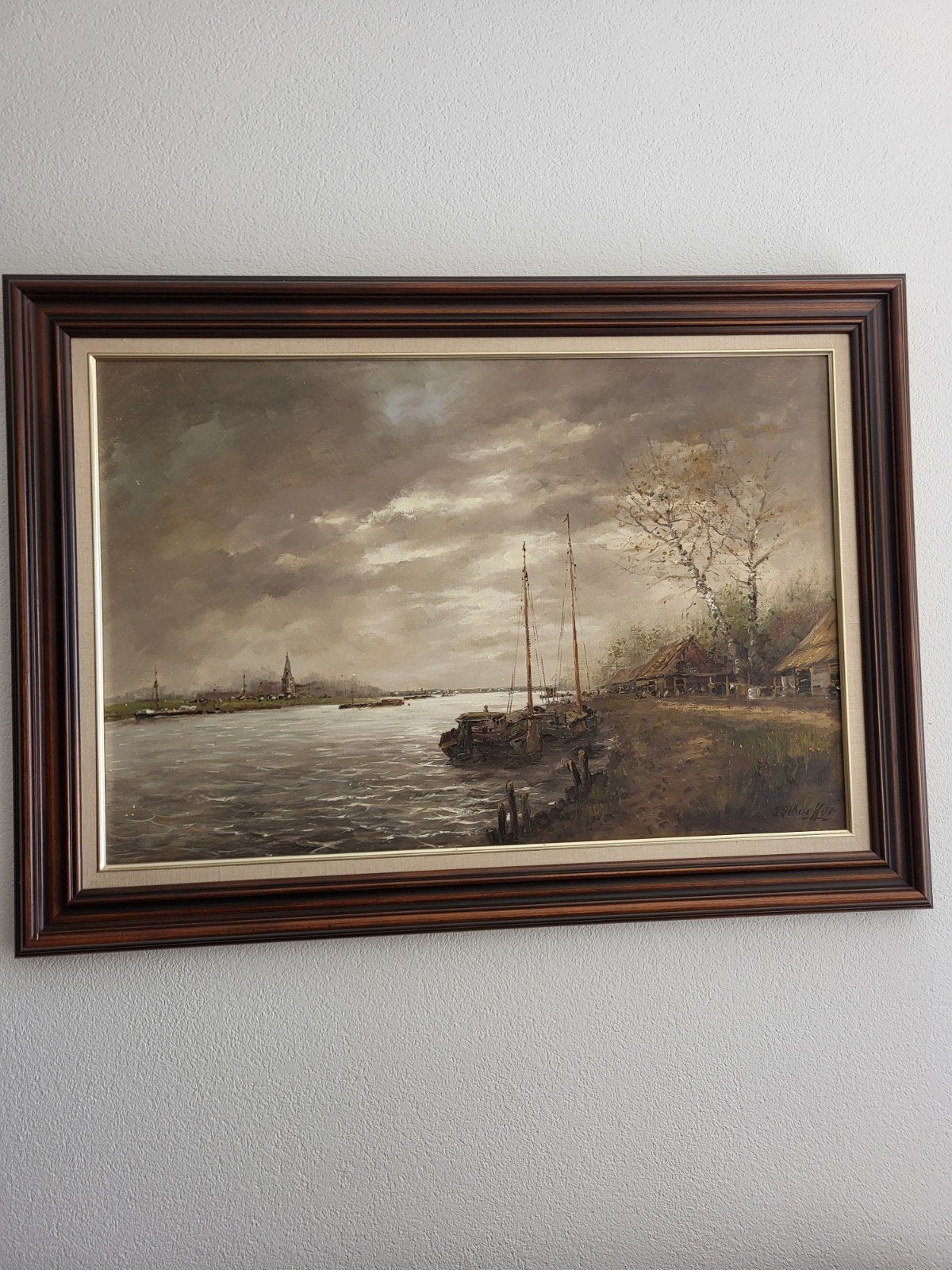Groot Schilderij Siem Schaeffer - Hollands Landschap 80x110, Antiek en Kunst, Ophalen, Maritiem / water, Doek, Realistisch