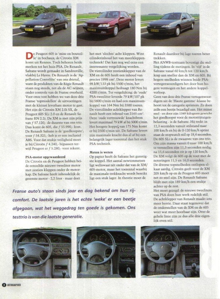 Autokampioen triotest Citroen XM,Peugeot 605,Renault Safrane, Ophalen of Verzenden, Gelezen, Renault