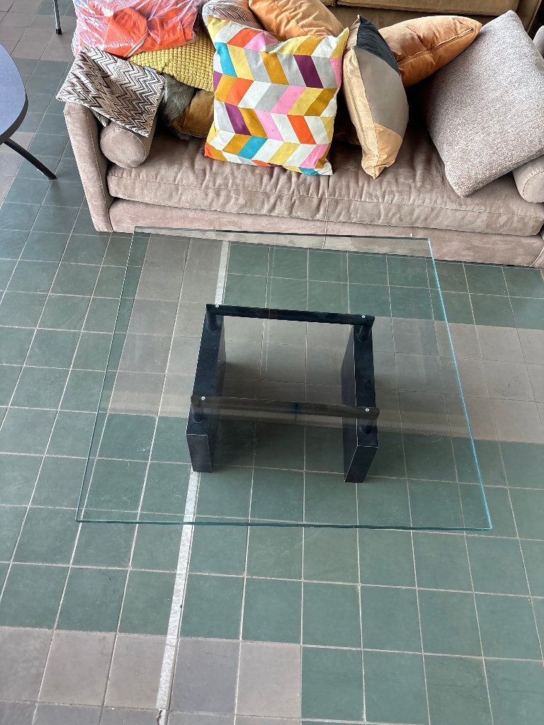 Salontafel vierkant glas metaal zwart modern, Ophalen, Gebruikt, Vierkant, 50 tot 100 cm