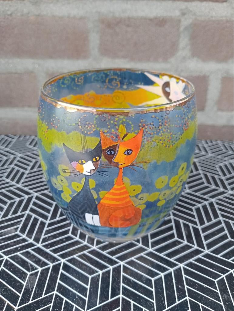 Glazen kom met kattenprint Goebel Rosina Wachtmeister Windli, Ophalen