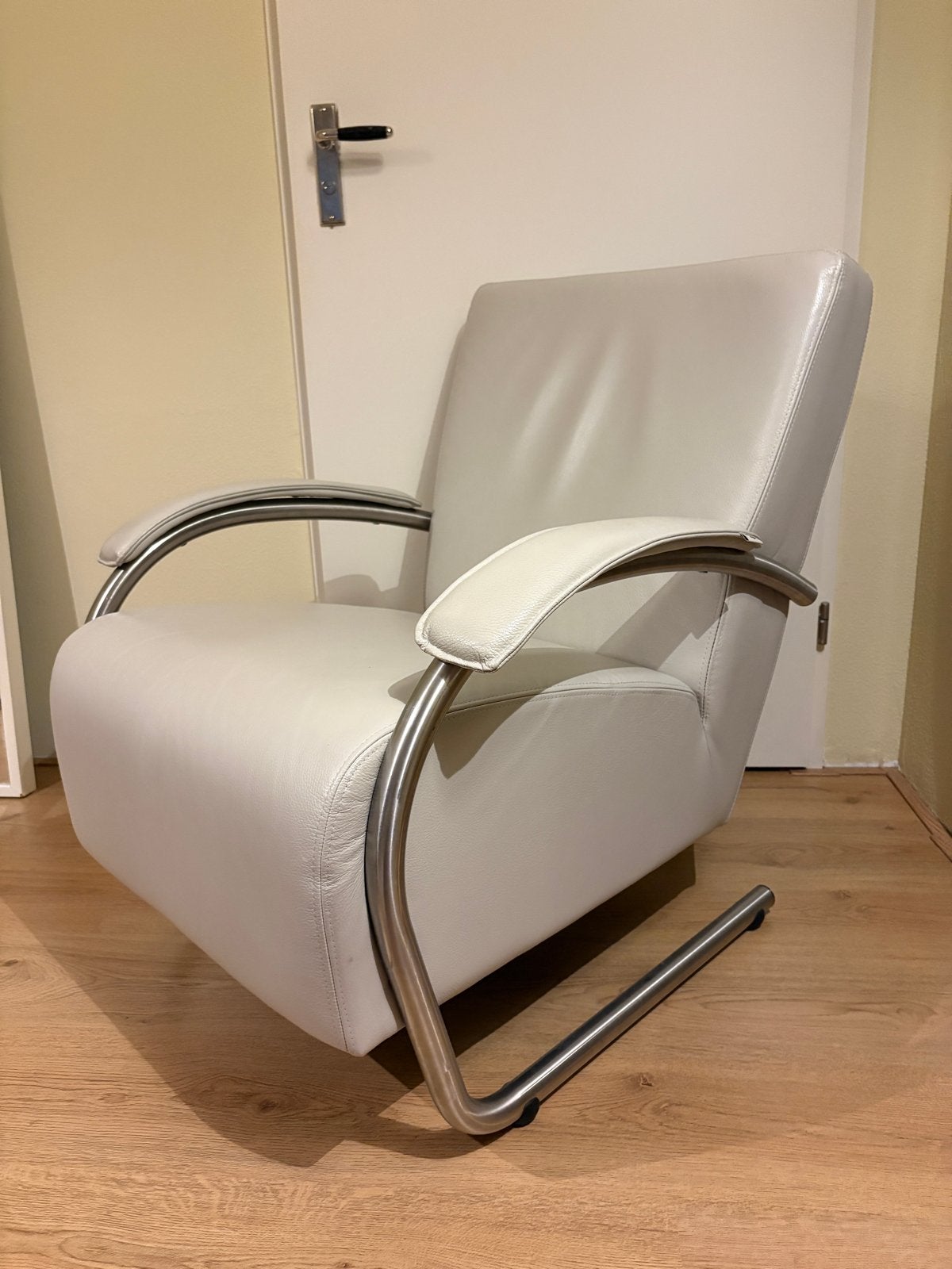 Vintage Pelle Divani Fauteuil - Wit Leer, Ophalen, Gebruikt, Jaren 90, 75 tot 100 cm