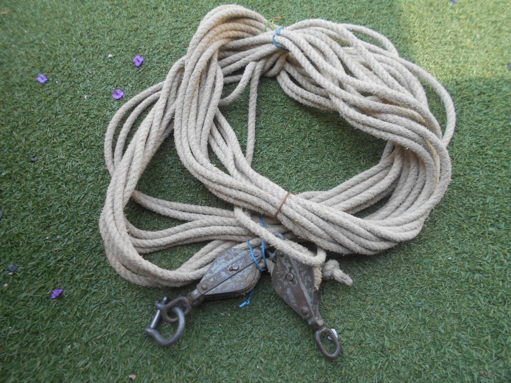 Dik gevlochten touw met catrollen, Ophalen, Gebruikt, 250 mm of meer