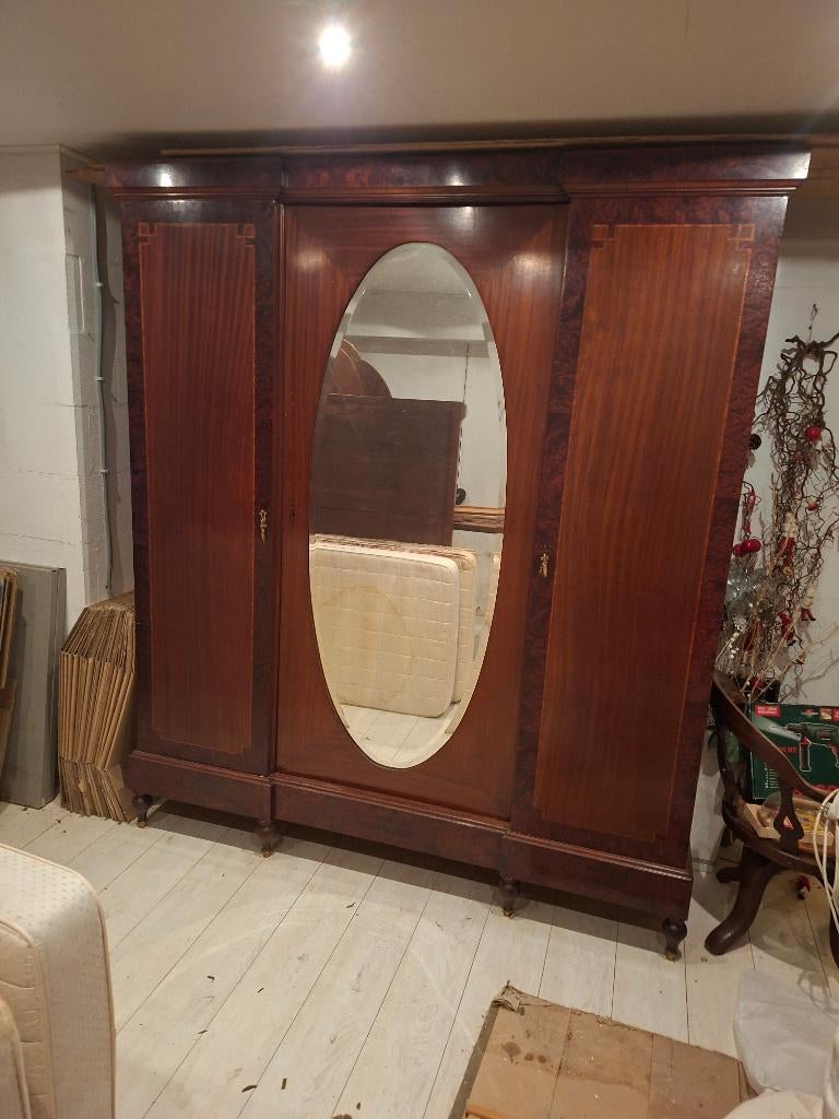 Slaapkamerameublement, Huis en Inrichting, Slaapkamer | Complete slaapkamers, Ophalen, Gebruikt, Tweepersoons, Antiek mahoniehout, ingelegd met wortelnotenhout.