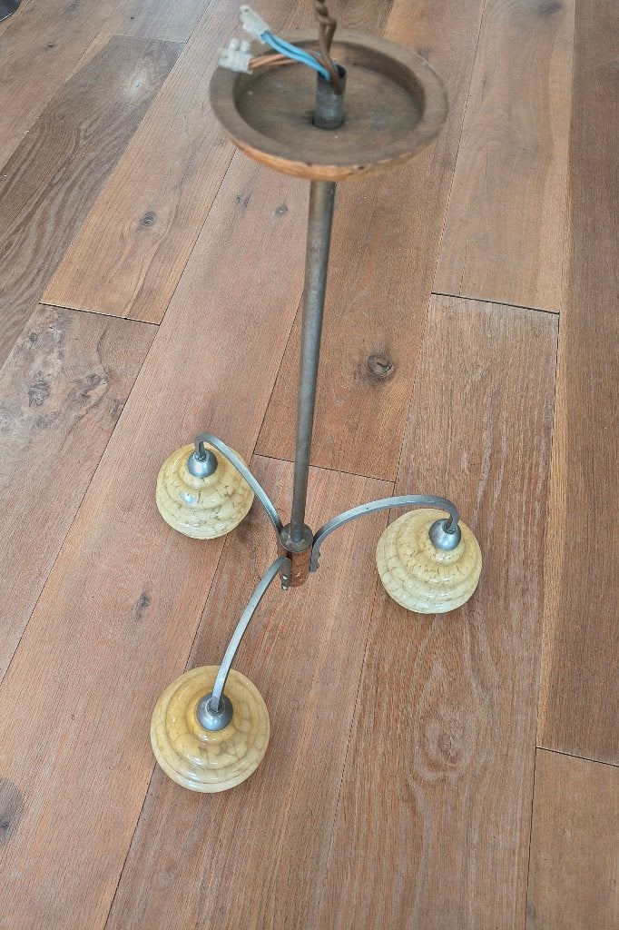 Art deco hanglamp met 3 gemarmerde bollen, Ophalen, Artdeco, X, Glas