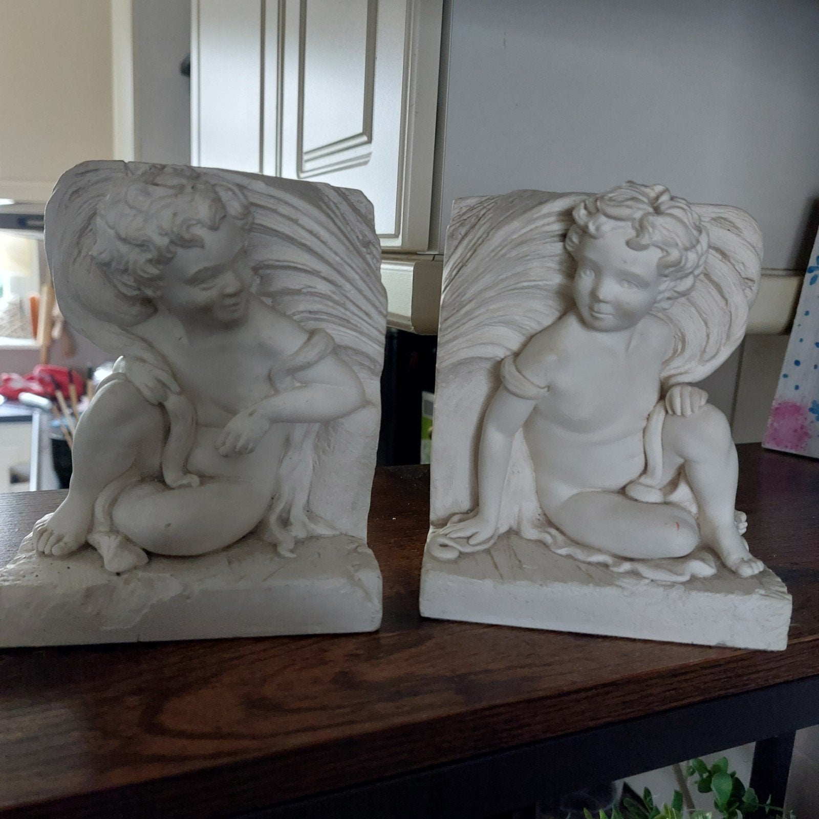 Prachtige Vintage Artforum Carpeaux Cherub Boekensteunen (Su, Ophalen