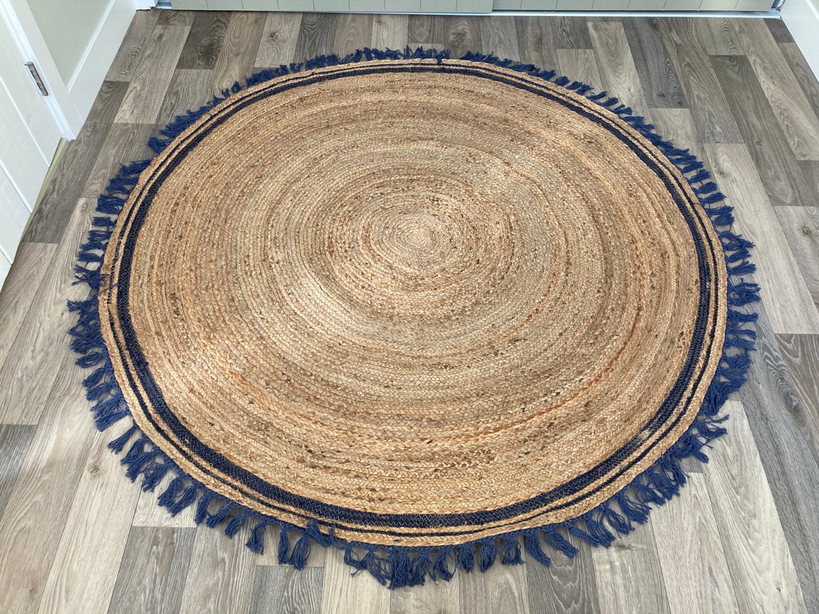 Flycarpets Jute Rond Vloerkleed - Blauw - 160cm, Ophalen, Blauw, 150 tot 200 cm, Rond