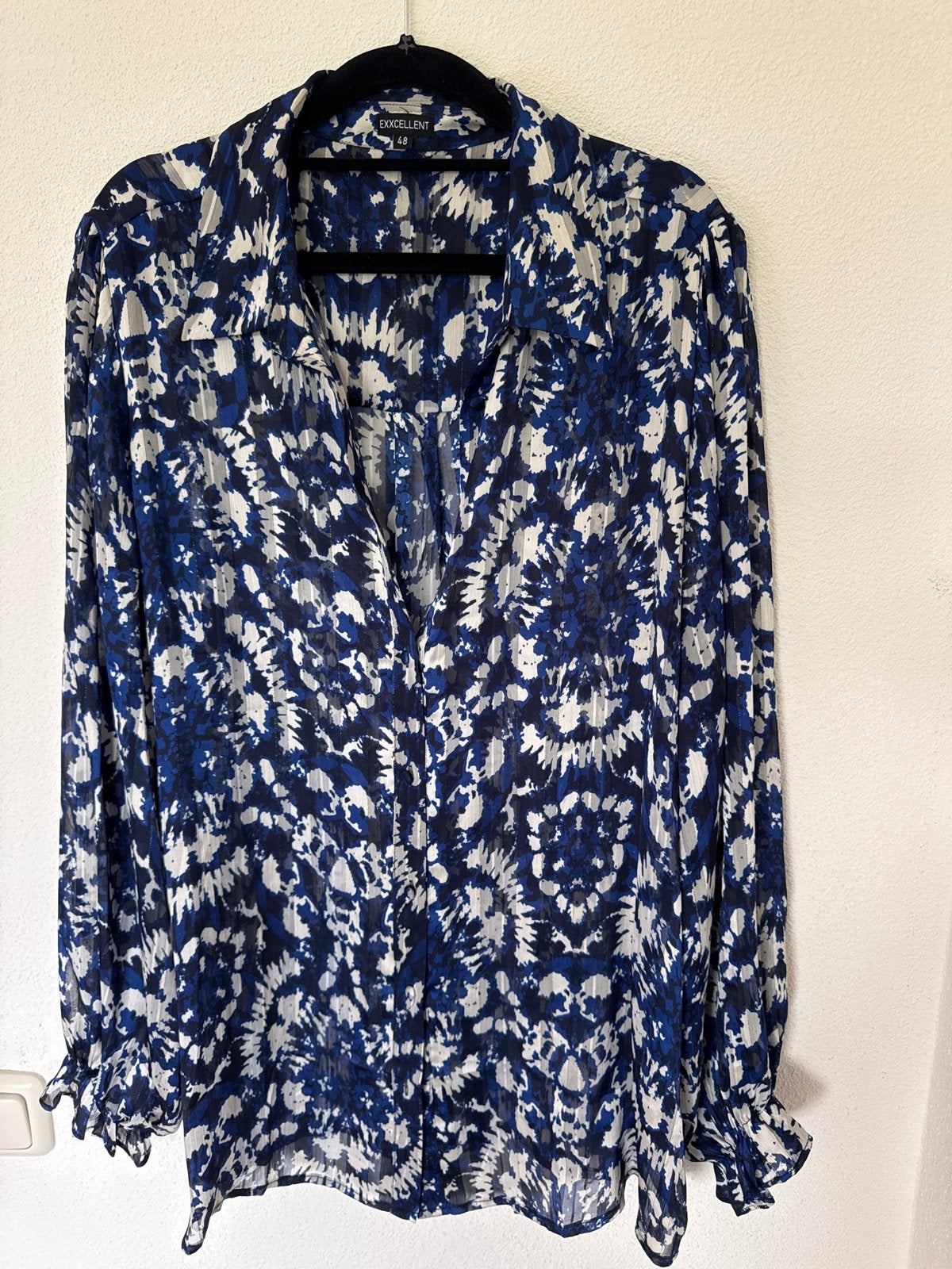 Exxcellent Blouse Maat 48 - Blauw/Wit Patroon, Kleding | Dames, Ophalen of Verzenden, Zo goed als nieuw, Maat 46/48 (XL) of groter
