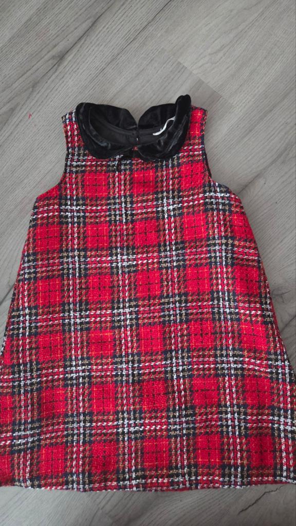 H&M Geruite Jurk met Fluweel Kraagje maat 116, Kinderen en Baby's, Kinderkleding | Overige, Ophalen of Verzenden, Zo goed als nieuw