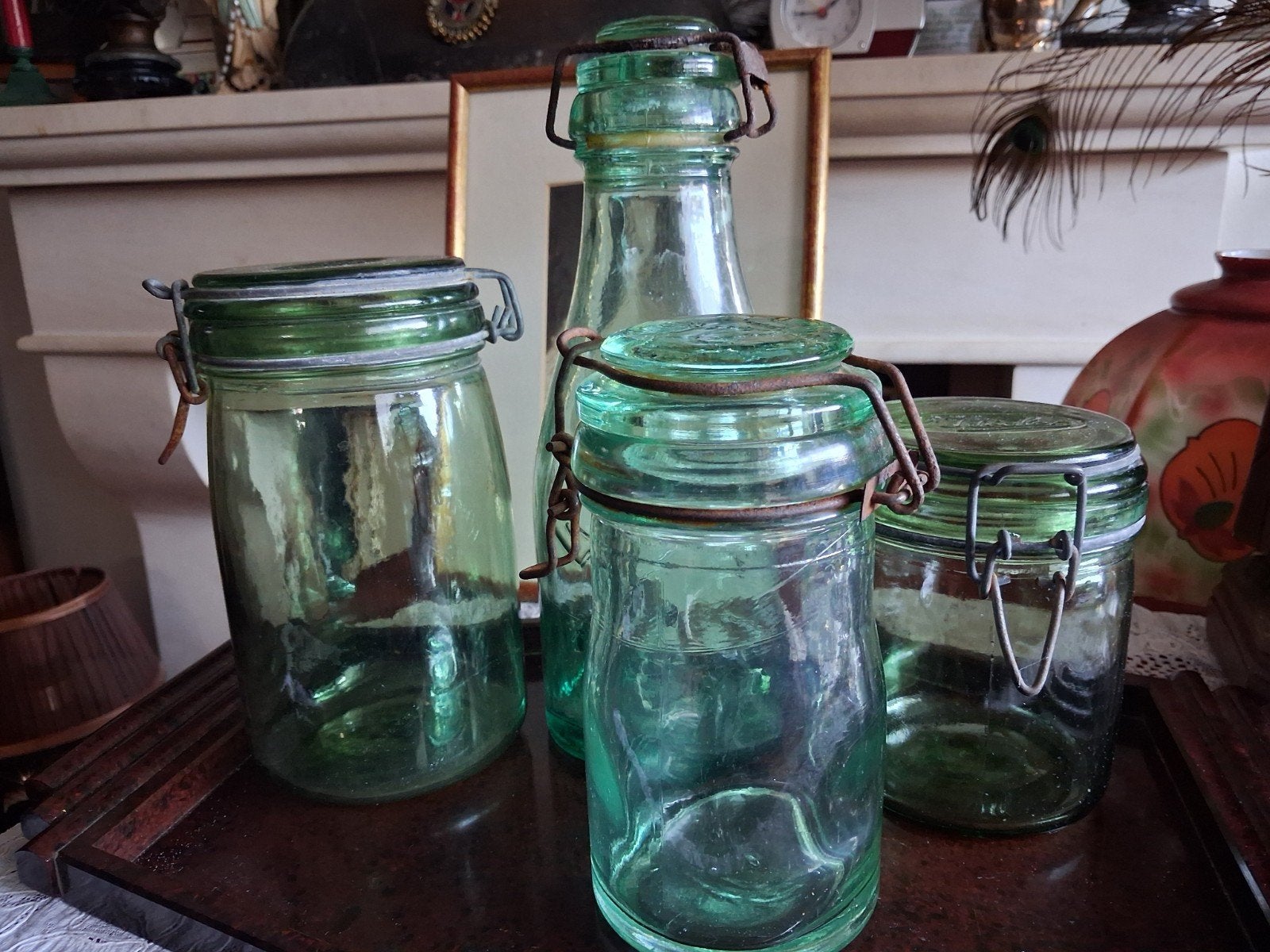 4x vintage groene glazen weckpot l'Idéale la Lorraine, Antiek en Kunst, Verzenden